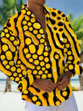 Oceanlyte Men's Abstract Yellow And Black Circles Print Long Sleeve Shirt with Chest Pocket