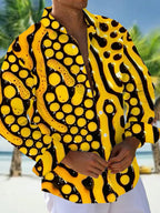 Oceanlyte Men's Abstract Yellow And Black Circles Print Long Sleeve Shirt with Chest Pocket
