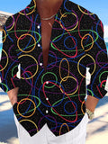 Oceanlyte Men's Printed Colorful Geometric Circles Print Long Sleeve Shirt with Chest Pocket