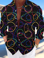 Oceanlyte Men's Printed Colorful Geometric Circles Print Long Sleeve Shirt with Chest Pocket