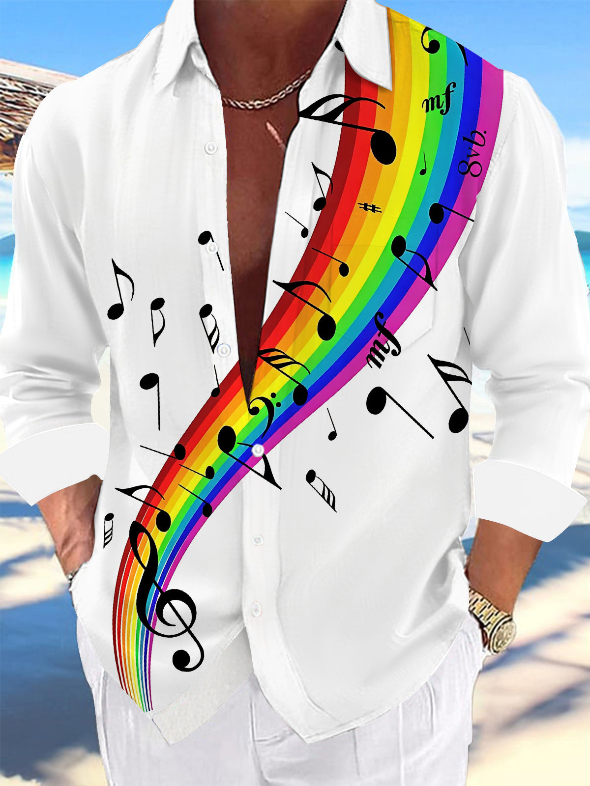Oceanlyte Rainbow Notes Long Sleeve Shirt with Chest Pocket