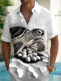 Oceanlyte Men's Graphic Sea Turtle Nesting Print Short Sleeve Shirt with Chest Pocket