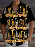 Oceanlyte Men's Hawaiian Brass Instruments Print Short Sleeve Shirt with Chest Pocket