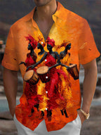 Oceanlyte Men's Graphic African Drum Players Print Short Sleeve Shirt with Chest Pocket