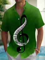 Oceanlyte Men's Graphic Piano Key Treble Clef Print Short Sleeve Shirt with Chest Pocket