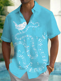 Oceanlyte Men's Hawaiian Bird On Musical Staff Print Short Sleeve Shirt with Chest Pocket