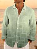 Oceanlyte Men's Patterned Geometric Gradient Squares Print Long Sleeve Shirt with Chest Pocket