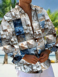 Oceanlyte Men's Patterned 3D Stone Blocks Print Long Sleeve Shirt with Chest Pocket