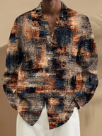 Oceanlyte Men's Vintage Style Abstract Textured Print Long Sleeve Shirt with Chest Pocket