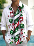 Oceanlyte Men's Printed Christmas Ornaments Print Long Sleeve Shirt with Chest Pocket