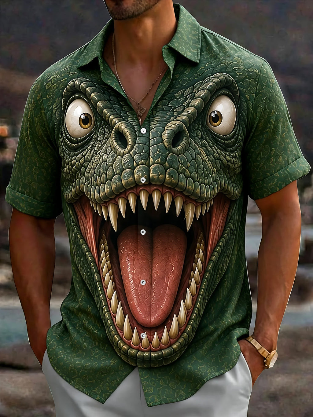 Oceanlyte Men's Graphic Reptile Print 3D Print Short Sleeve Shirt with Chest Pocket