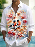 Oceanlyte Men's Printed Winter Birds Print Long Sleeve Shirt with Chest Pocket