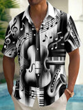 Oceanlyte Men's Graphic Musical Instruments Print Short Sleeve Shirt with Chest Pocket