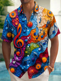 Oceanlyte Men's Graphic Musical Notes Print Treble Clef Print Short Sleeve Shirt with Chest Pocket