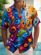 Oceanlyte Men's Graphic Musical Notes Print Treble Clef Print Short Sleeve Shirt with Chest Pocket