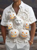 Oceanlyte Men's Graphic Halloween Pumpkin Print Short Sleeve Shirt with Chest Pocket