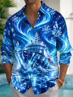 Oceanlyte Men's Graphic Ice Ship Print Snowflakes Print Long Sleeve Shirt with Chest Pocket