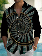 Oceanlyte Men's Graphic Guitar Fretboard Spiral Print Long Sleeve Shirt with Chest Pocket