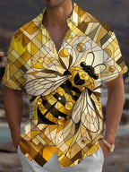 Oceanlyte Men's Printed Stained Glass Bee Print Short Sleeve Shirt with Chest Pocket
