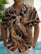 Oceanlyte Men's Printed 3D Wood Carved Eagle Print Short Sleeve Shirt with Chest Pocket