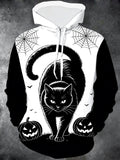 Oceanlyte Men's Graphic Halloween Black Cat Print Long Sleeve Hoodie