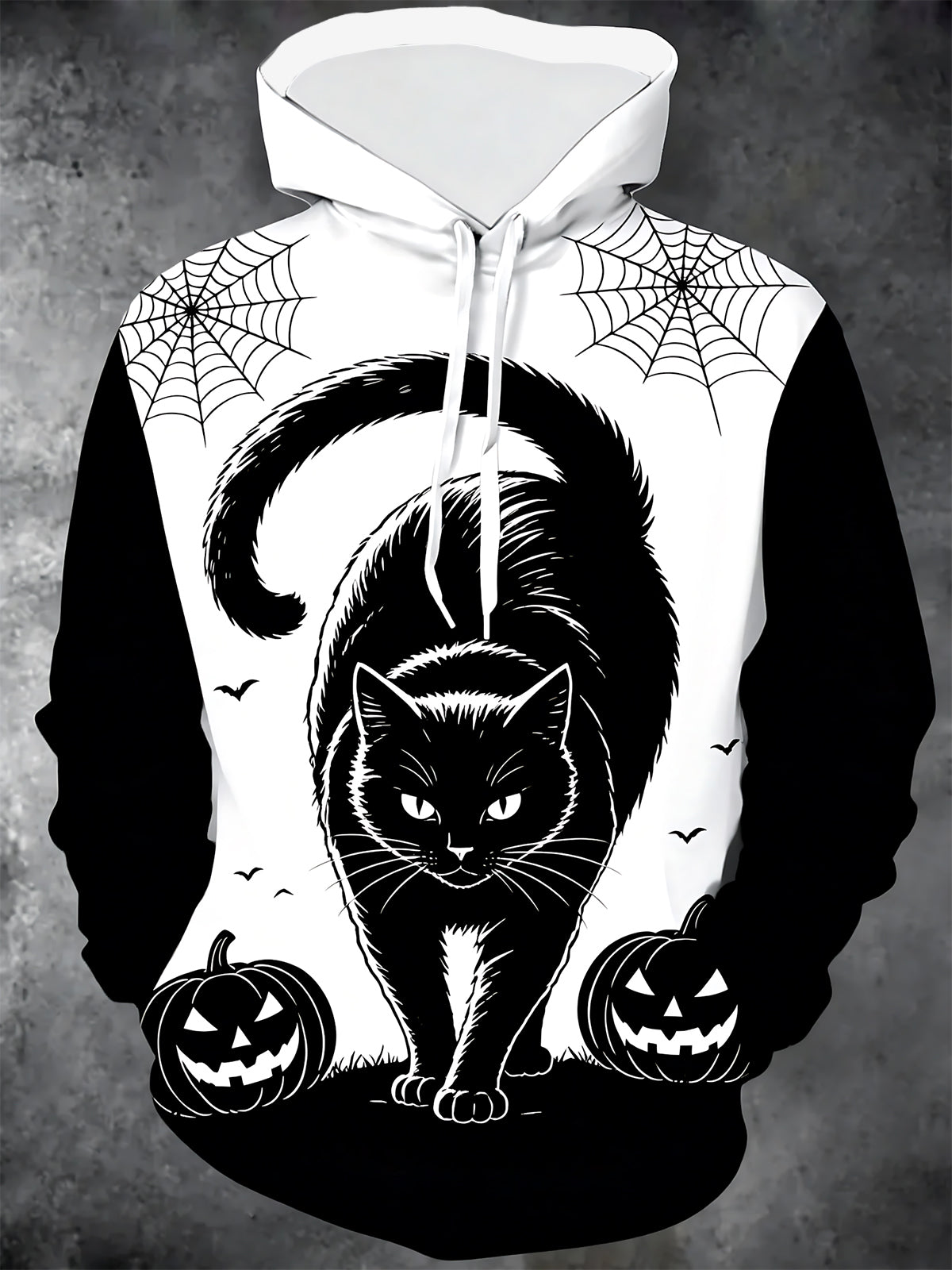 Oceanlyte Men's Graphic Halloween Black Cat Print Long Sleeve Hoodie with Chest Pocket