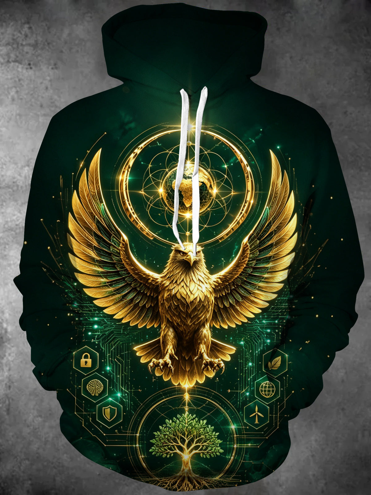 Oceanlyte Men's Graphic Golden Eagle Print Long Sleeve Hoodie with Chest Pocket
