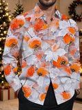 Oceanlyte Men's Printed Frosted Persimmon Fruit Print Long Sleeve Shirt with Chest Pocket