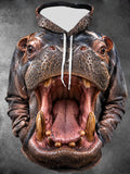 Oceanlyte Men's Graphic Hippopotamus Head Print Long Sleeve Hoodie