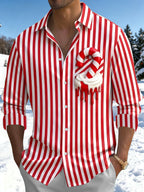 Oceanlyte Men's Striped Candy Cane Print Long Sleeve Shirt with Chest Pocket