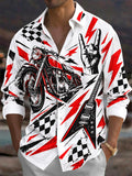 Oceanlyte Men's Graphic Motorcycle Print Electric Guitar Print Long Sleeve Shirt with Chest Pocket
