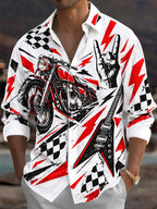 Oceanlyte Men's Graphic Motorcycle Print Electric Guitar Print Long Sleeve Shirt with Chest Pocket
