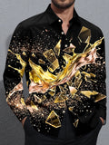 Oceanlyte Men's 3D 3D Gold Liquid Splash Print Long Sleeve Shirt with Chest Pocket