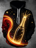 Oceanlyte Men's Graphic Neon Champagne Bottle Print Long Sleeve Hoodie with Chest Pocket