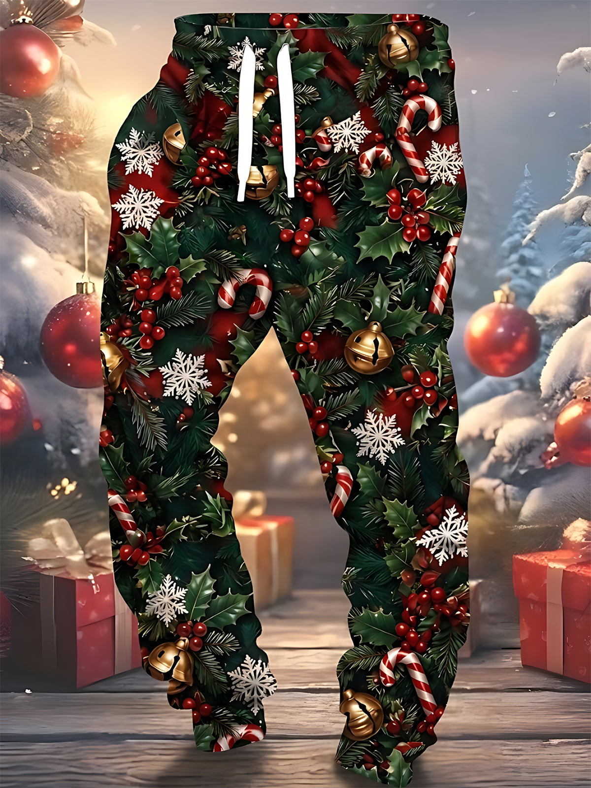 Oceanlyte Men's Pants - Christmas Holly Leaves Berries Candy Canes Bells And Snowflakes Print