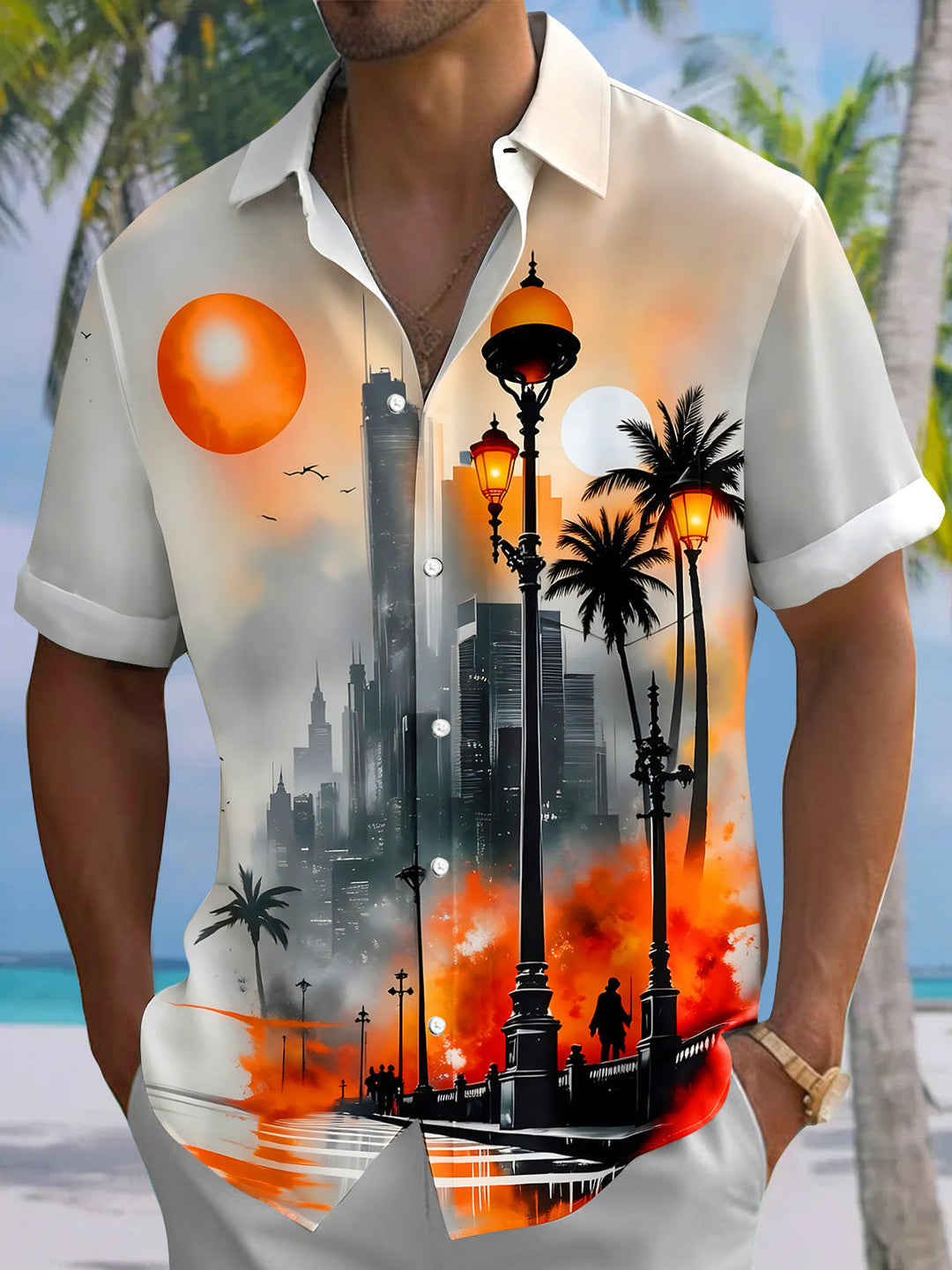 Hawaiian Coconut Tree Men's Pocket Short Sleeve Shirts