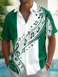 Oceanlyte Men's Musical Notes Graphic Print Short Sleeve Button Down Shirt with Chest Pocket
