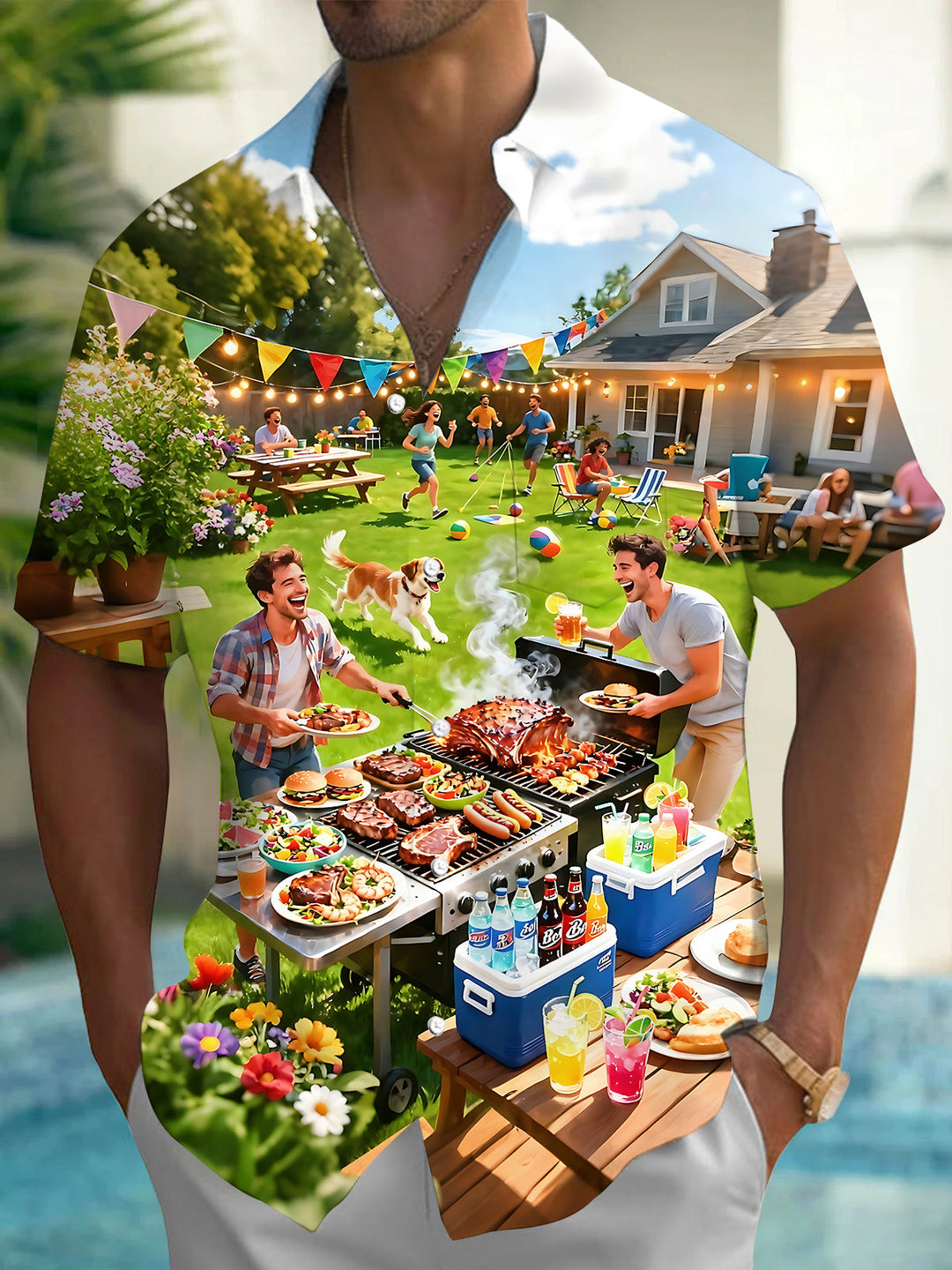 Family Day Barbecue Men's Pocket Short Sleeve Shirts