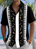 Oceanlyte Men's Graphic Piano Keys Musical Notes Print Short Sleeve Button Down Shirt with Chest Pocket