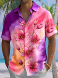 Oceanlyte Men's Pink Purple Floral Tie Dye Short Sleeve Button Down Shirt with Chest Pocket