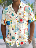Oceanlyte Men's Retro Abstract Geometric Circle Print Short Sleeve Button Down Shirt with Chest Pocket