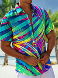 Oceanlyte Men's Green Hawaiian Tropical Palm Leaf Print Short Sleeve Button Down Shirt with Chest Pocket