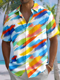 Oceanlyte Men's Abstract Brush Stroke Striped Short Sleeve Button Down Shirt with Chest Pocket