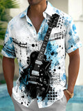 Oceanlyte Men's Abstract Electric Guitar Music Graphic Print Short Sleeve Button Down Shirt with Chest Pocket