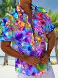Oceanlyte Men's Blue Abstract Watercolor Pattern Print Short Sleeve Button Down Shirt with Chest Pocket