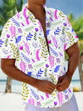 Oceanlyte Men's Leaf Floral Pattern Print Short Sleeve Button Down Shirt with Chest Pocket