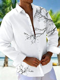 Oceanlyte Men's Graphic Black Tree Branch Print Long Sleeve Button Down Shirt with Chest Pocket