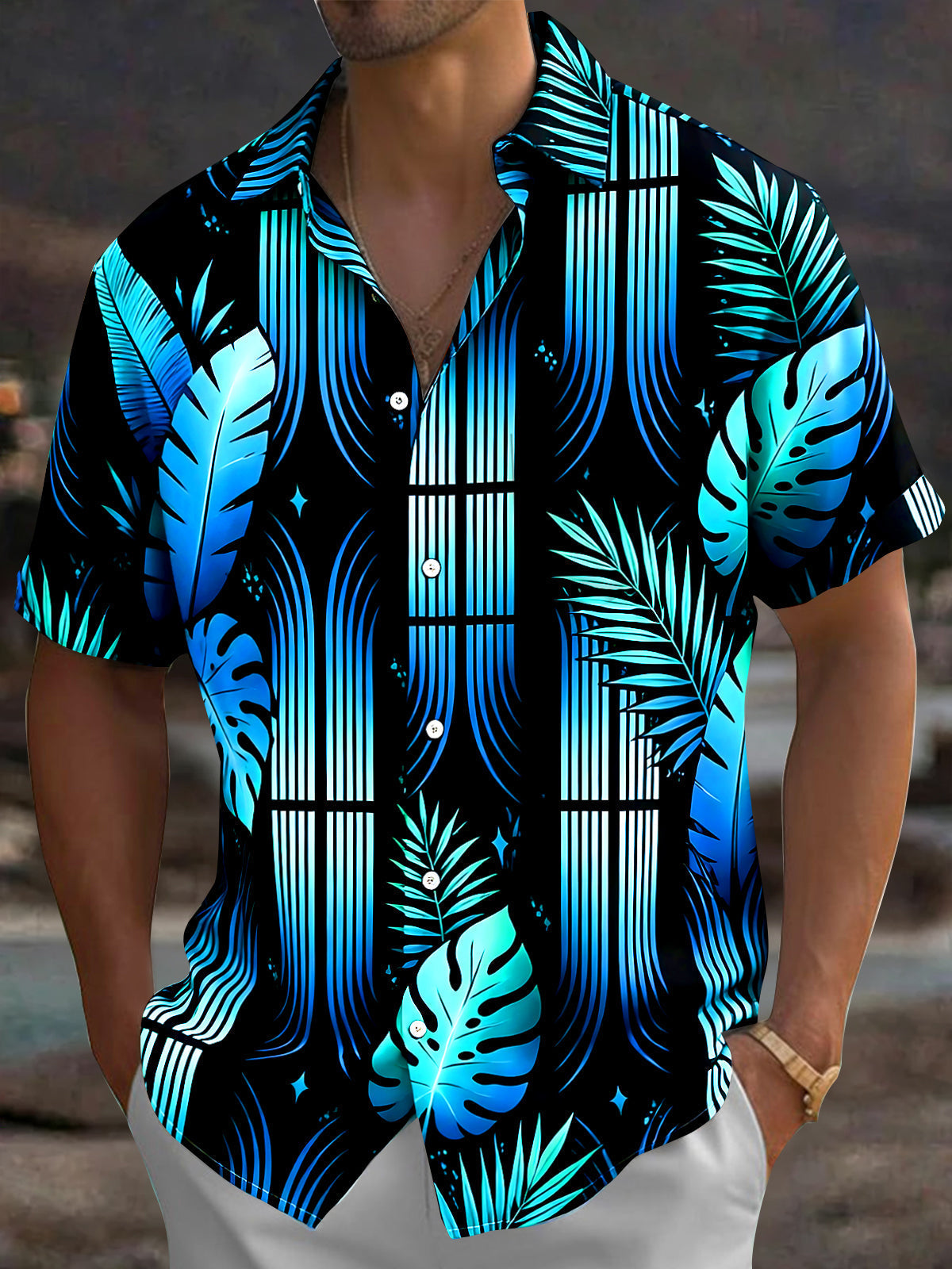 Hawaiian Leaf Men's Pocket Short Sleeve Shirts