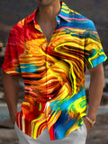 Oceanlyte Men's Yellow Red Graphic Abstract Swirl Gradient Print Short Sleeve Button Down Shirt with Chest Pocket