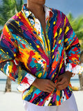 Oceanlyte Men's Yellow Graphic Abstract Paint Splatter Print Long Sleeve Button Down Shirt with Chest Pocket